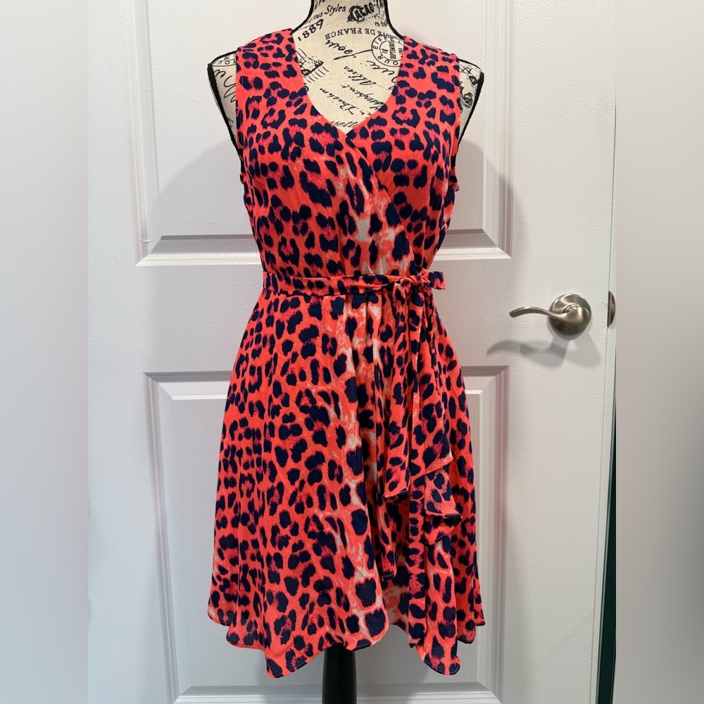 Aakaa Vibrant Pink and Black Leopard Print Wrap Dress